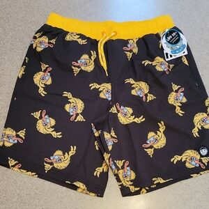 Neff Fired Up Duck Black Swim Trunks Size 10/12 Large UPF 50 New With Tags